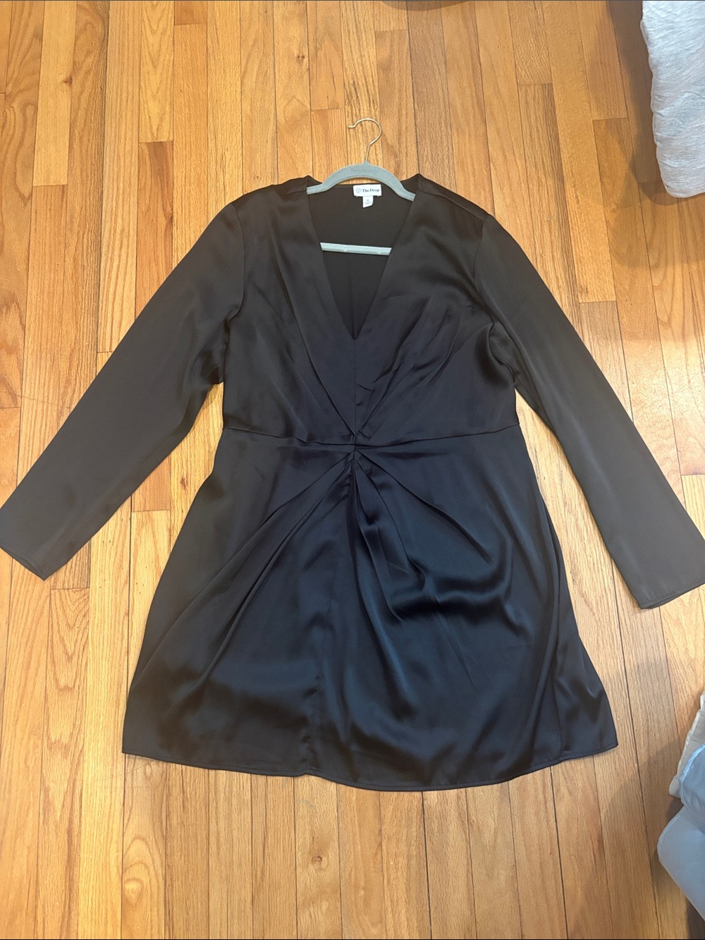 Long Sleeve Black Wrap-Front Dress